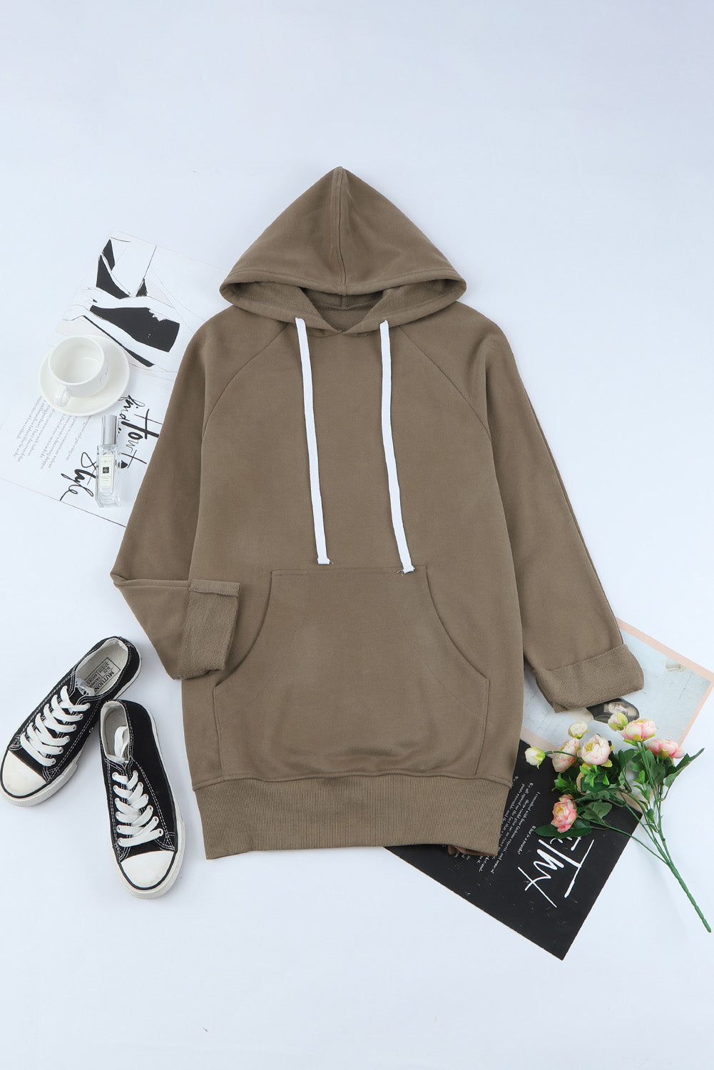 Side Slit Raglan Sleeve Hoodie-Teresa&#39;s Fashionista LLC