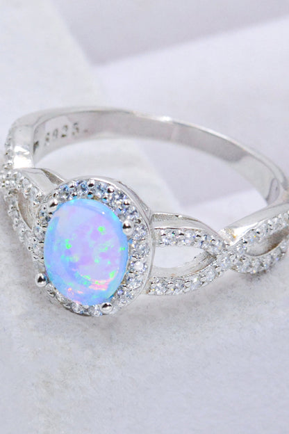 925 Sterling Silver Opal Halo Ring-Teresa&#39;s Fashionista LLC