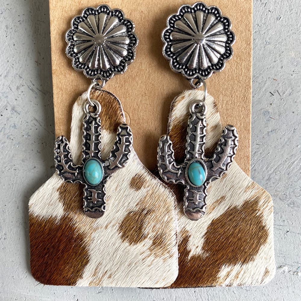 Turquoise Decor Cactus Alloy Earrings-Teresa&#39;s Fashionista LLC