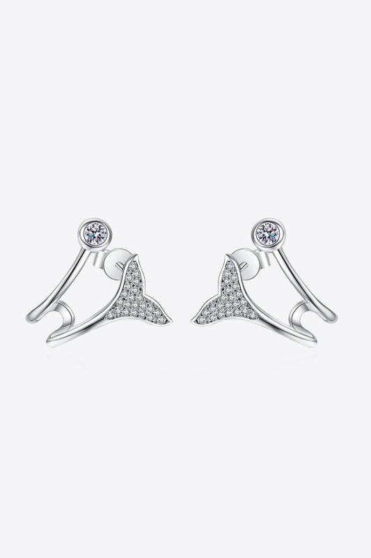 Moissanite Fishtail Rhodium-Plated Earrings-Teresa&#39;s Fashionista LLC