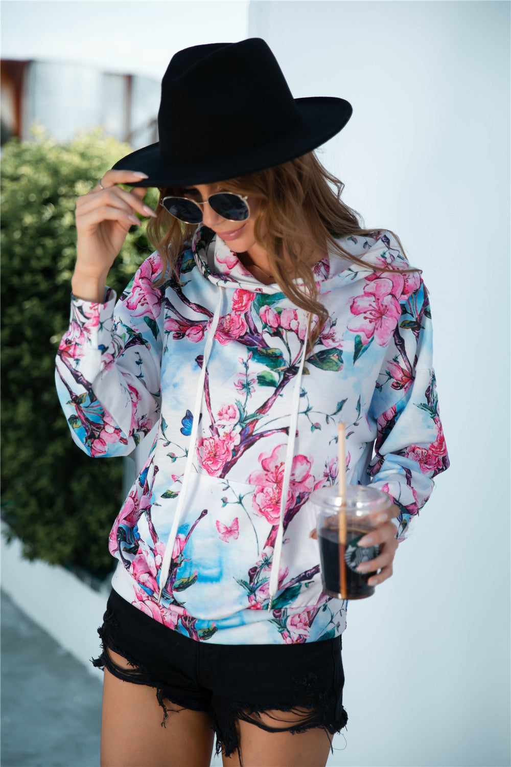 Printed Dropped Shoulder Hoodie-Teresa&#39;s Fashionista LLC