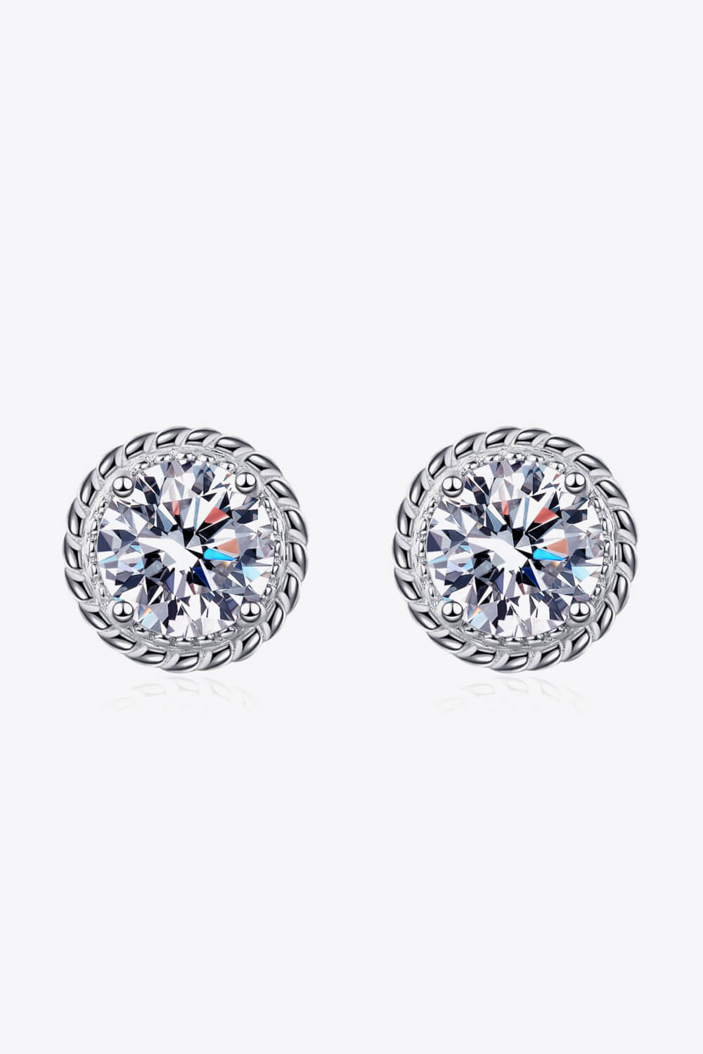 1 Carat Moissanite Rhodium-Plated Round Stud Earrings-Teresa&#39;s Fashionista LLC