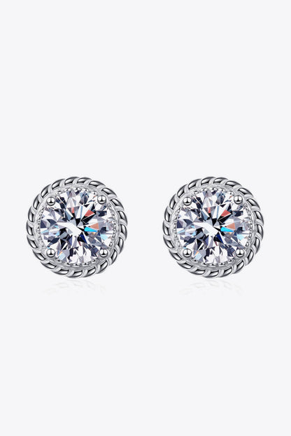 1 Carat Moissanite Rhodium-Plated Round Stud Earrings-Teresa&#39;s Fashionista LLC