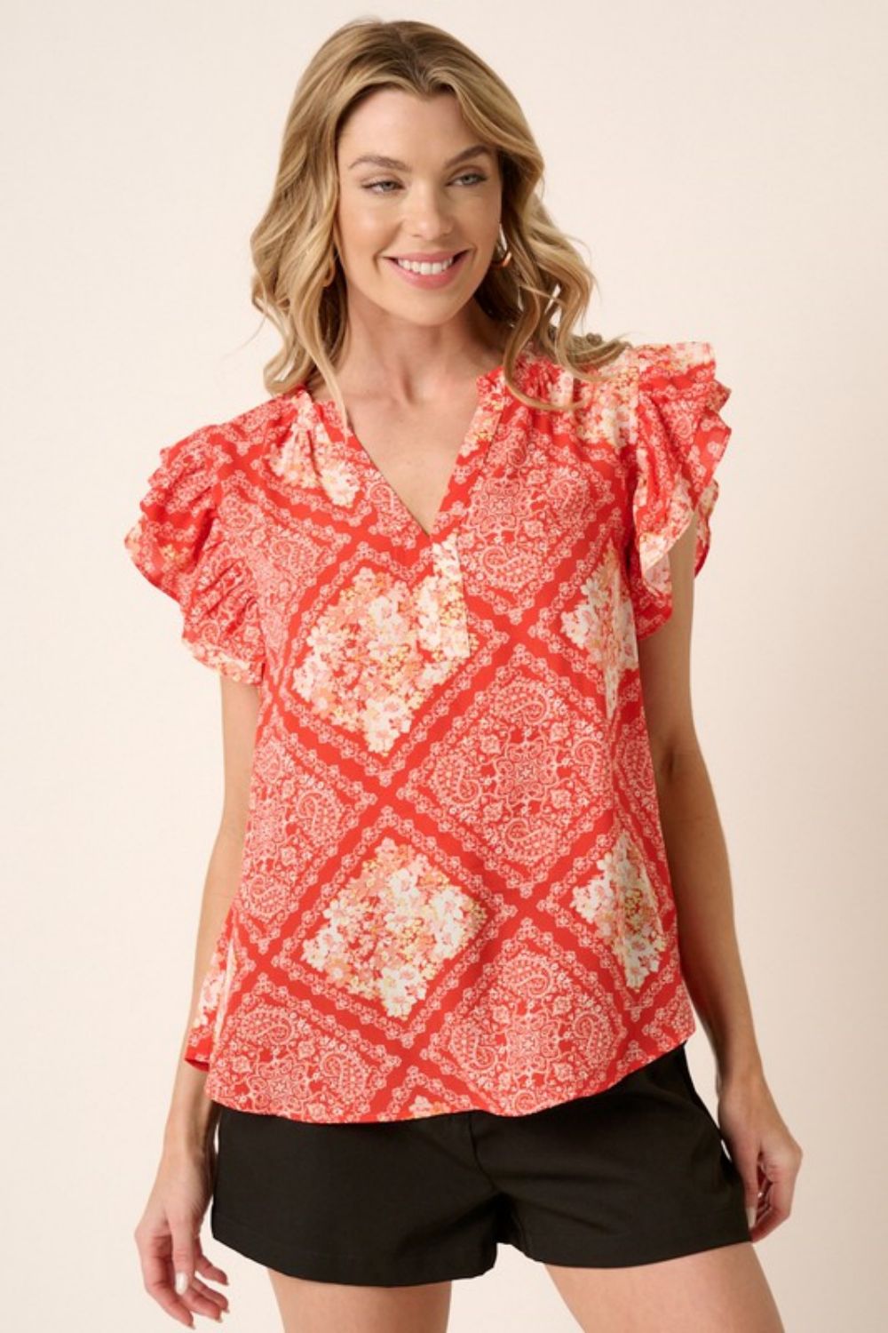 Mittoshop Full Size Printed Butterfly Sleeve Blouse-Teresa&#39;s Fashionista LLC