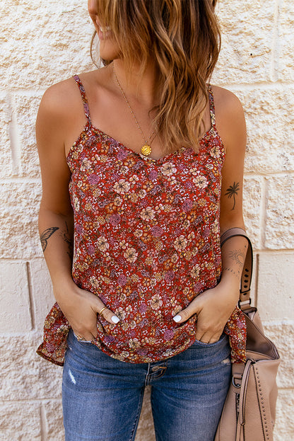 Floral V-Neck Spaghetti Strap Cami-Teresa&#39;s Fashionista LLC