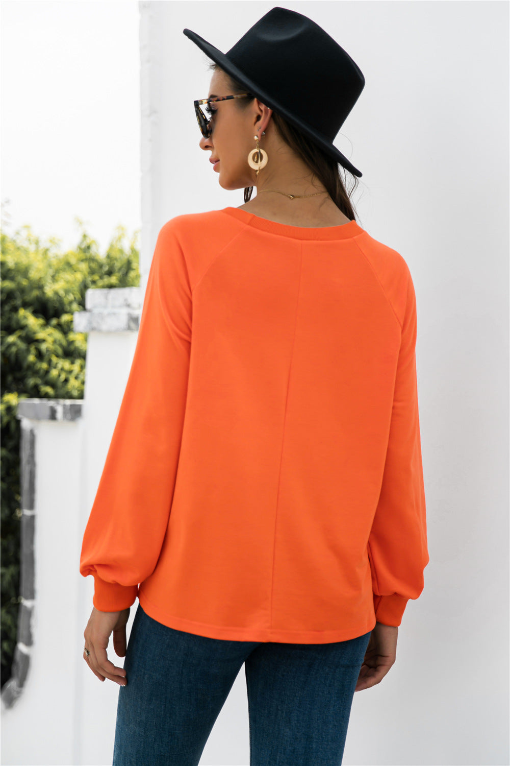 Round Neck Raglan Sleeve Sweatshirt-Teresa&#39;s Fashionista LLC