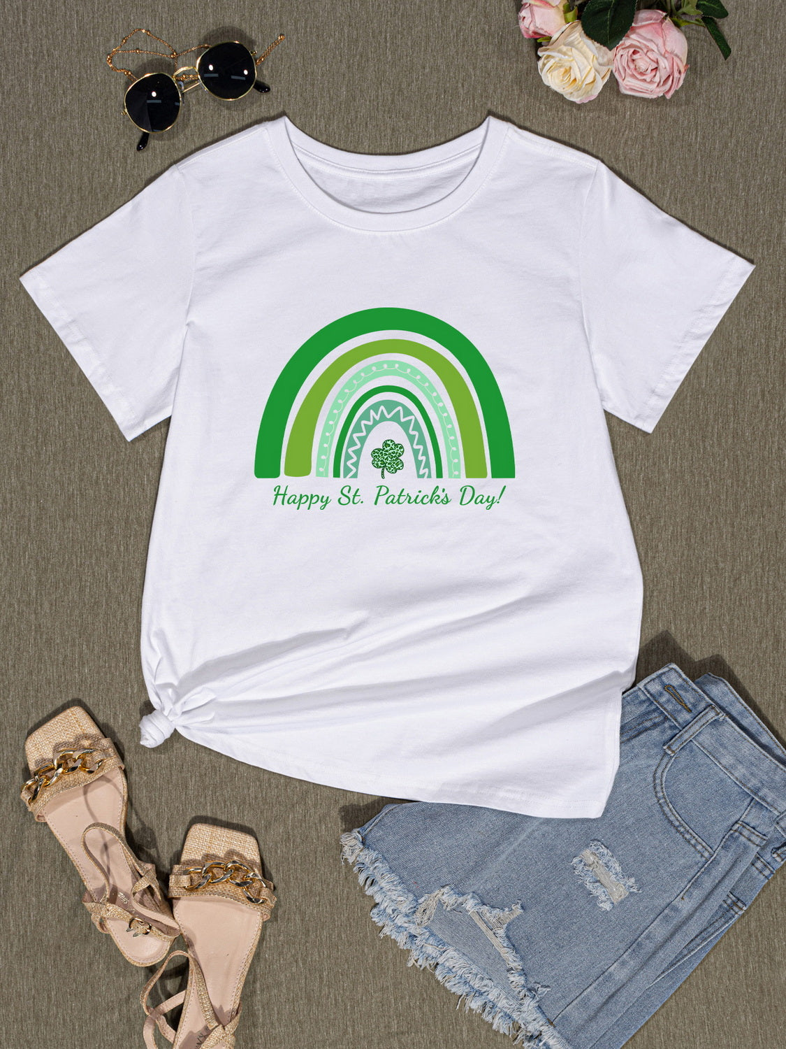 HAPPY ST. PATRICK'S DAY Round Neck T-Shirt-Teresa&#39;s Fashionista LLC