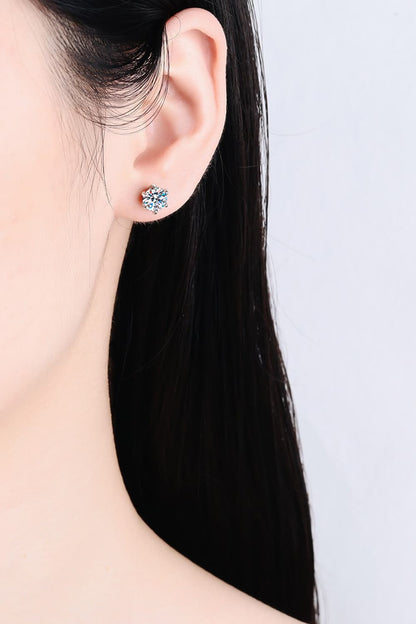 1 Carat Moissanite Rhodium-Plated Stud Earrings-Teresa&#39;s Fashionista LLC