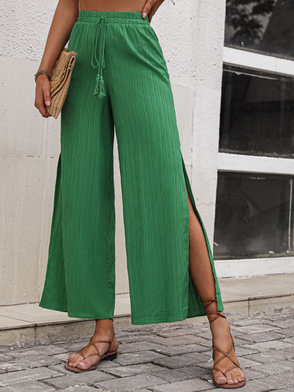 High Waist Slit Wide Leg Pants-Teresa&#39;s Fashionista LLC