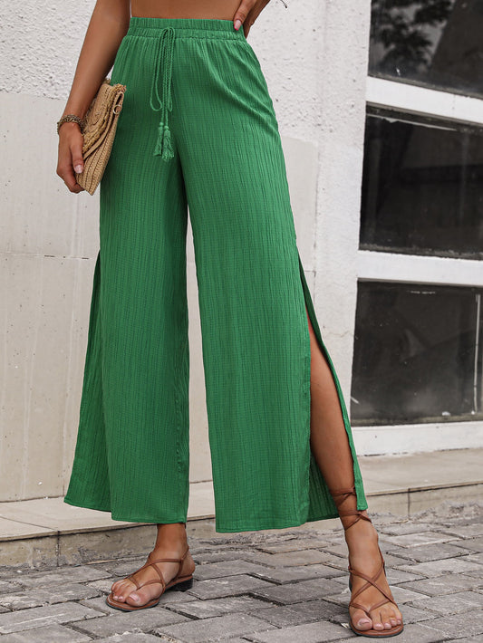 High Waist Slit Wide Leg Pants-Teresa&#39;s Fashionista LLC