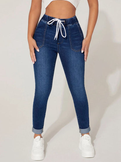 Drawstring Cropped Jeans-Teresa&#39;s Fashionista LLC