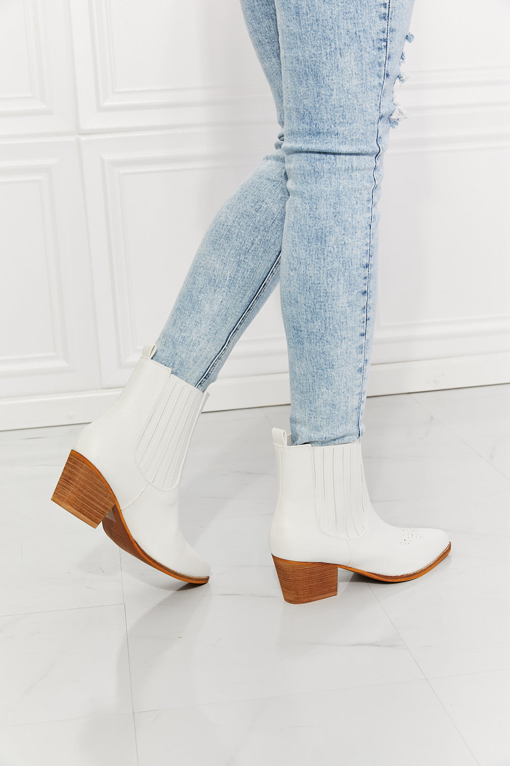 MMShoes Love the Journey Stacked Heel Chelsea Boot in White-Teresa&#39;s Fashionista LLC