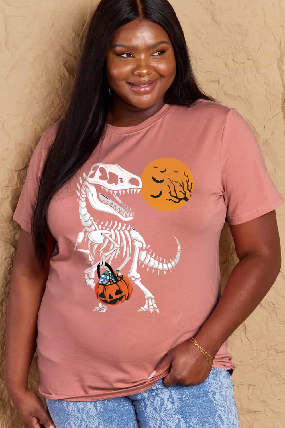 Simply Love Full Size Dinosaur Skeleton Graphic Cotton T-Shirt-Teresa&#39;s Fashionista LLC