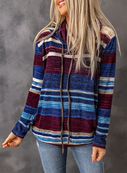 Striped Cowl Neck Tunic Sweatshirt-Teresa&#39;s Fashionista LLC