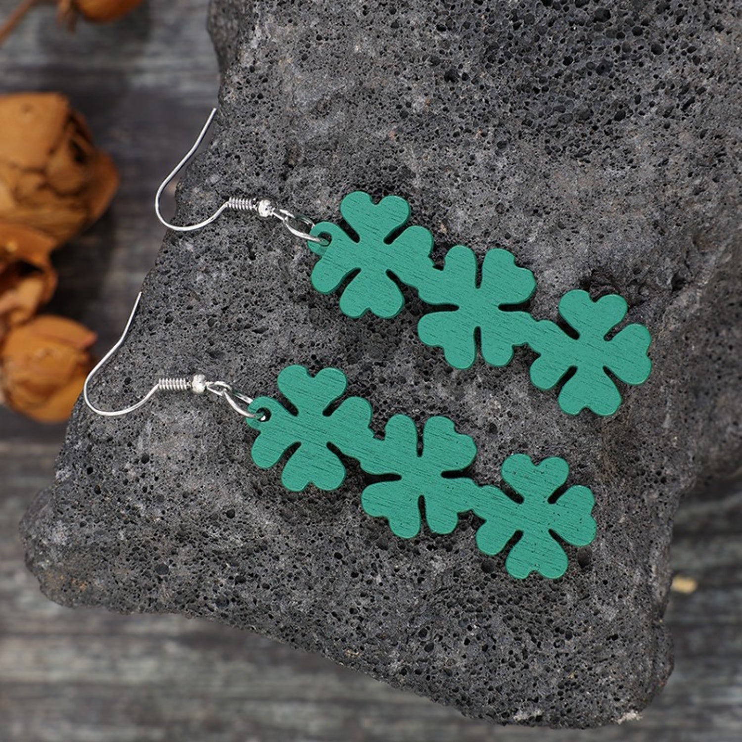 Lucky Clover Wooden Dangle Earrings-Teresa&#39;s Fashionista LLC