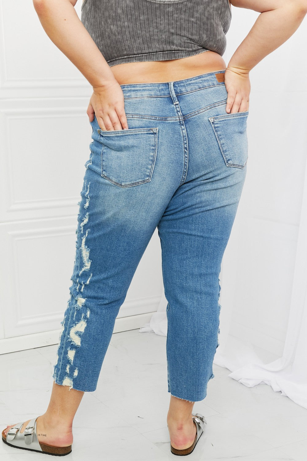 Judy Blue Laila Full Size Straight Leg Distressed Jeans-Teresa&#39;s Fashionista LLC