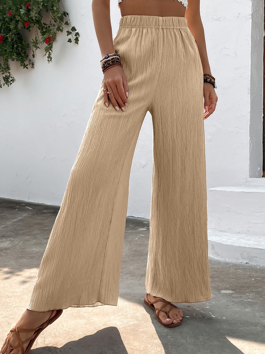 Textured High-Waist Wide Leg Pants-Teresa&#39;s Fashionista LLC