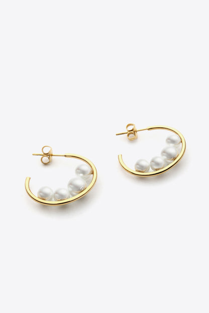 Can't Stop Your Shine Pearl C-Hoop Earrings-Teresa&#39;s Fashionista LLC