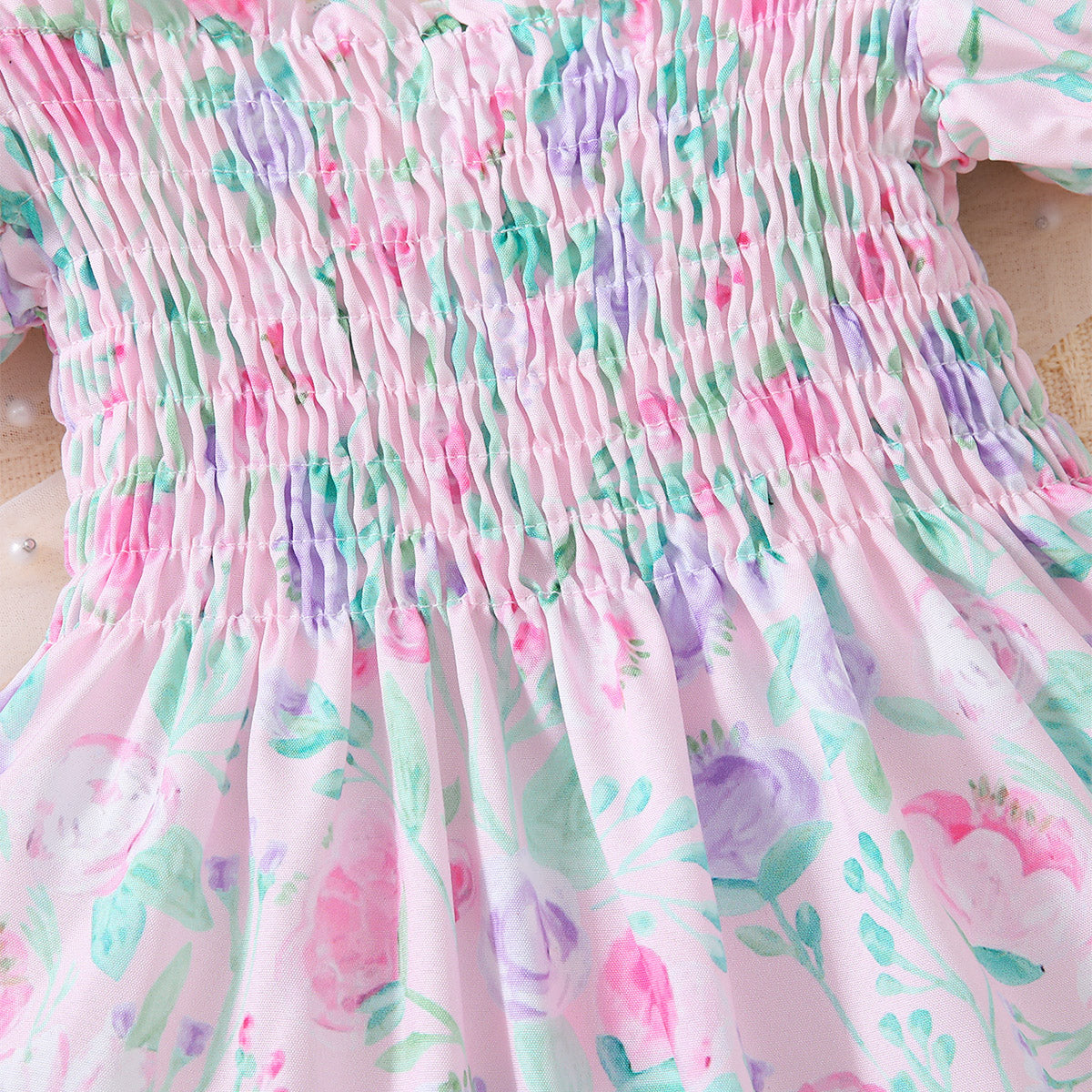 Baby Girl Floral Ruffle Trim Smocked Dress-Teresa&#39;s Fashionista LLC