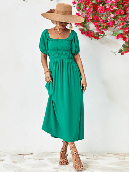 Off-Shoulder Balloon Sleeve Midi Dress-Teresa&#39;s Fashionista LLC