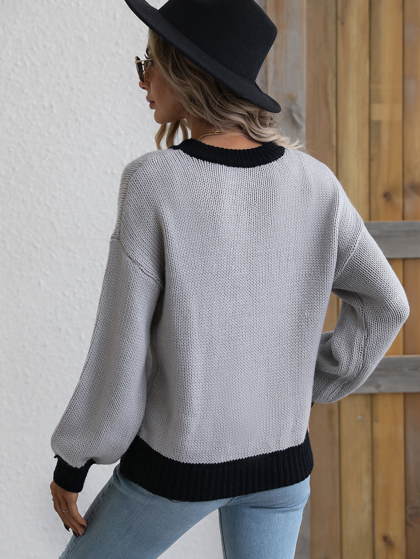 Contrast Trim Drop Shoulder Pullover Sweater-Teresa&#39;s Fashionista LLC