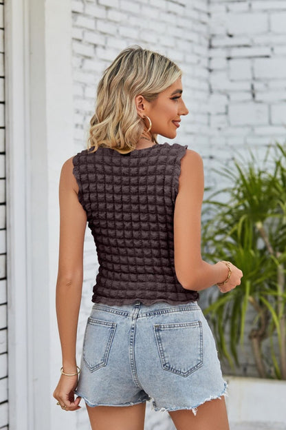 Textured Round Neck Tank-Teresa&#39;s Fashionista LLC