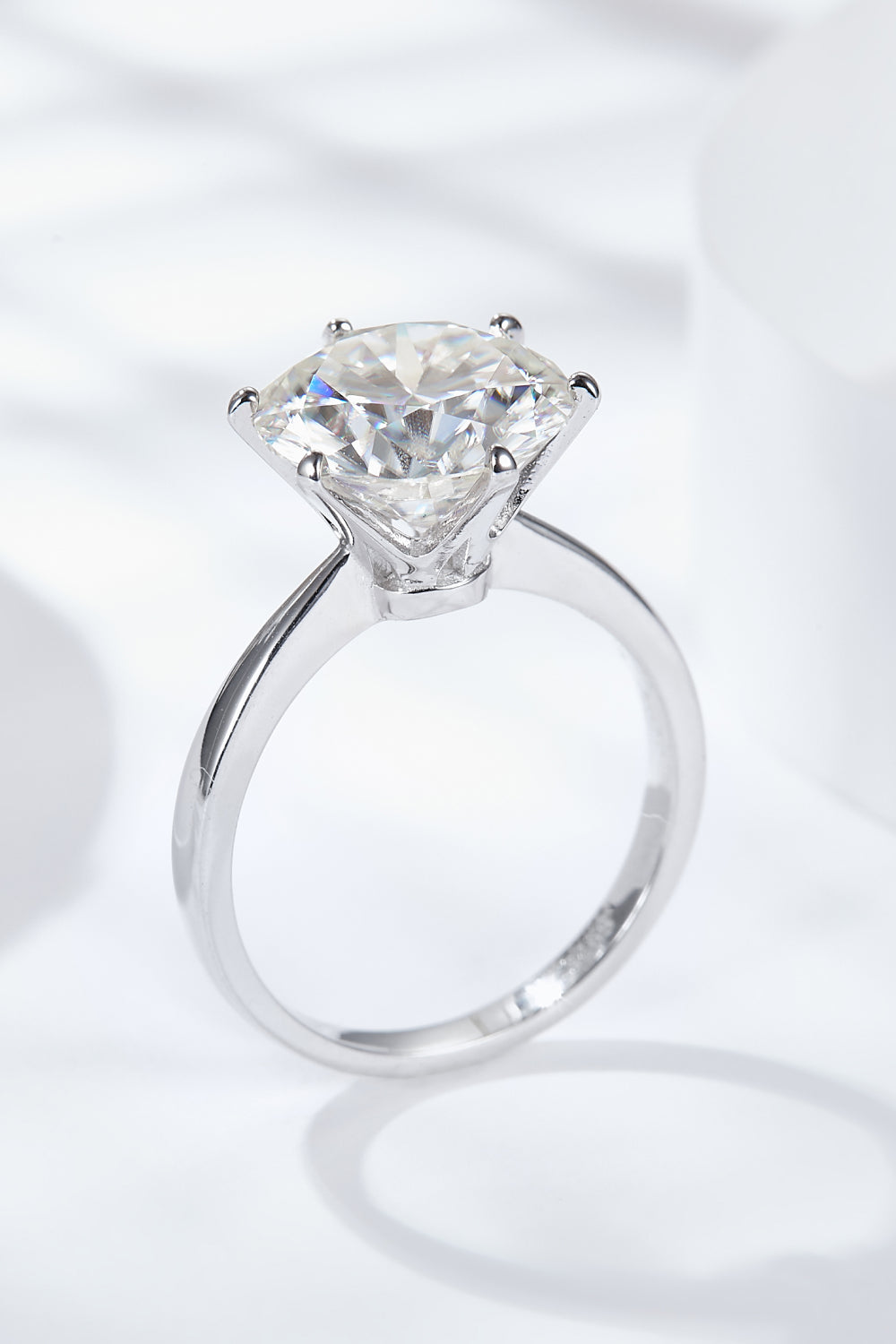 Platinum-Plated 5 Carat Moissanite Solitaire Ring-Teresa&#39;s Fashionista LLC