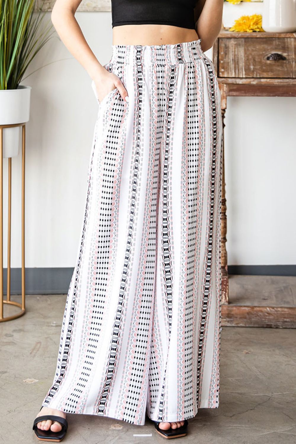 Geometric Paperbag Waist Smocked Culottes-Teresa&#39;s Fashionista LLC