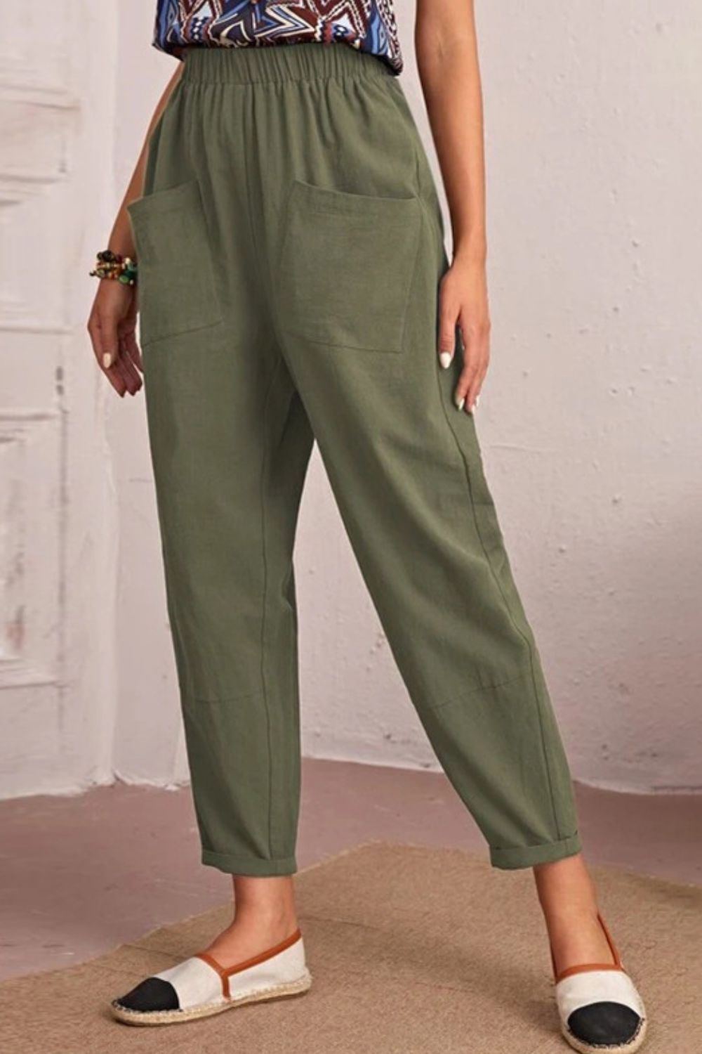 Elastic Waist Pocket Tapered Pants-Teresa&#39;s Fashionista LLC