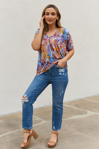 Be Stage Full Size Printed Dolman Flowy Top-Teresa&#39;s Fashionista LLC