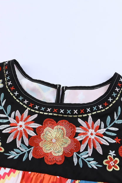 Embroidered Round Neck Short Sleeve Top-Teresa&#39;s Fashionista LLC