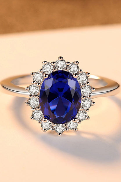 Synthetic Sapphire 925 Sterling Silver Ring-Teresa&#39;s Fashionista LLC