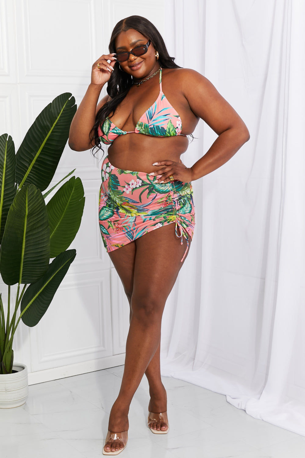 Marina West Swim Paradise Awaits Triangle Bikini and Sarong Set-Teresa&#39;s Fashionista LLC