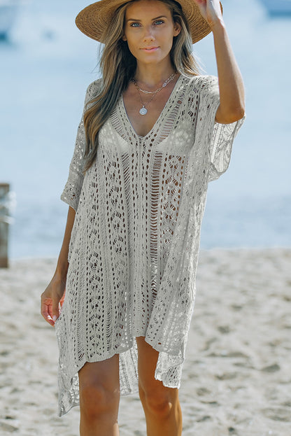 Openwork V-Neck Slit Cover Up-Teresa&#39;s Fashionista LLC