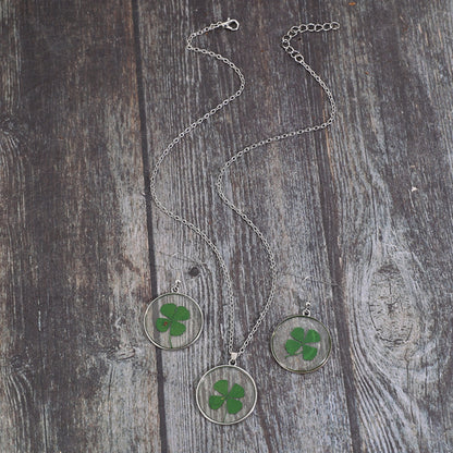 Lucky Clover Alloy Acrylic Earrings and Necklace Jewelry Set-Teresa&#39;s Fashionista LLC