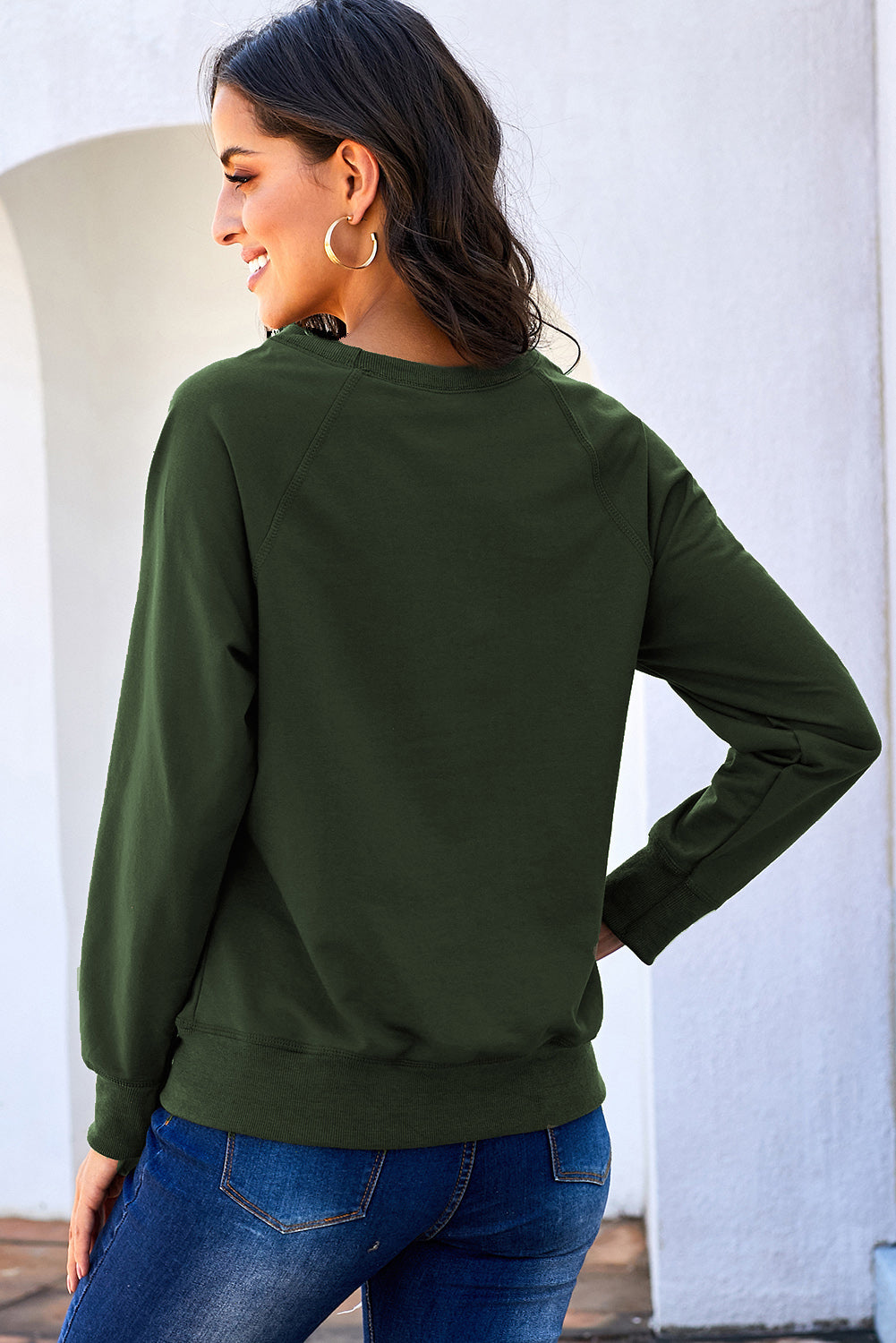 Round Neck Raglan Sleeve Exposed Seam Sweatshirt-Teresa&#39;s Fashionista LLC