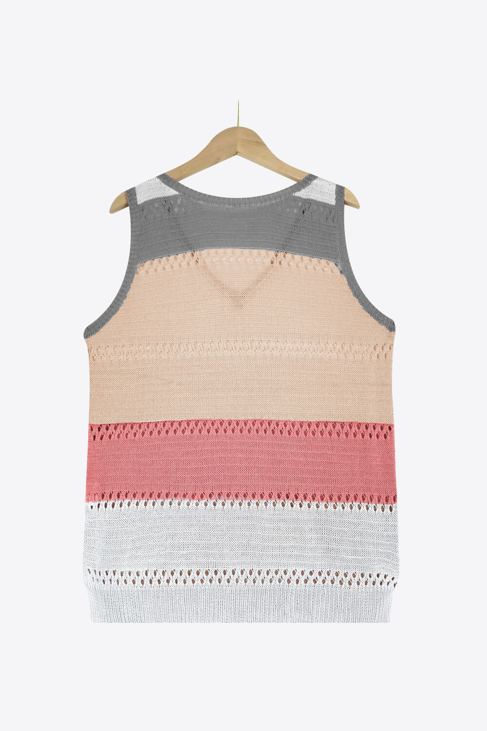 Striped Openwork V-Neck Knit Tank-Teresa&#39;s Fashionista LLC