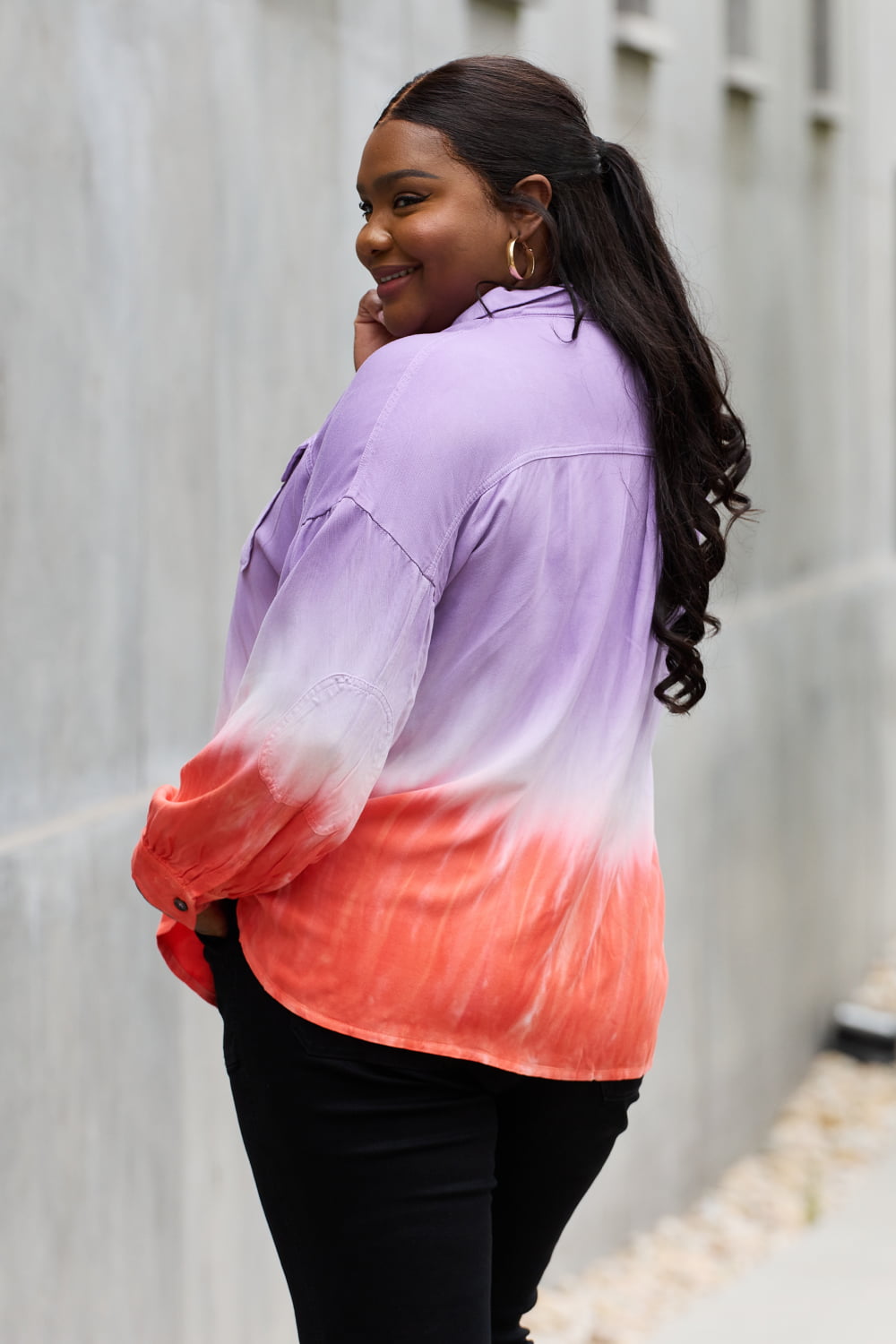 White Birch Relaxed Fit Tie-Dye Button Down Top-Teresa&#39;s Fashionista LLC