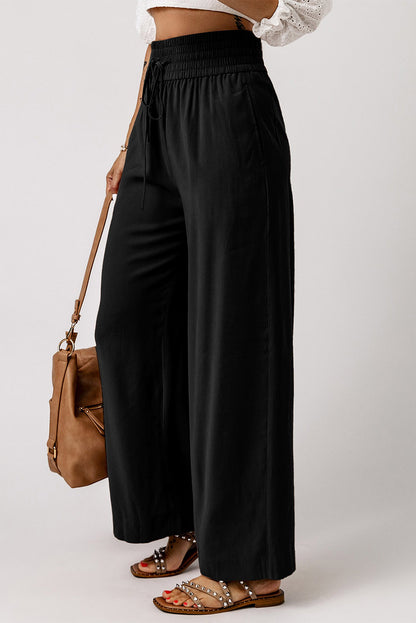 Drawstring Smocked Waist Wide Leg Pants-Teresa&#39;s Fashionista LLC