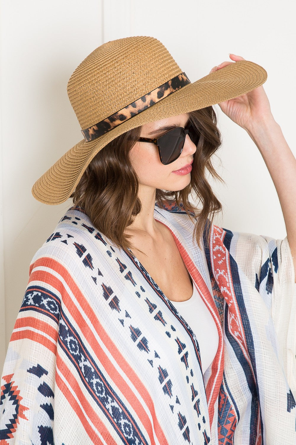 Justin Taylor Printed Belt Sunhat in Beige-Teresa&#39;s Fashionista LLC