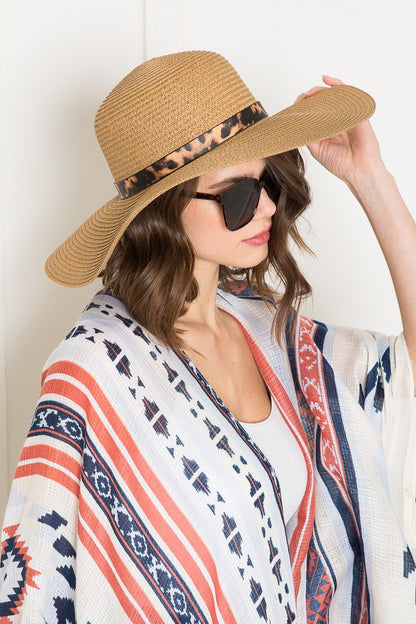 Justin Taylor Printed Belt Sunhat in Beige-Teresa&#39;s Fashionista LLC