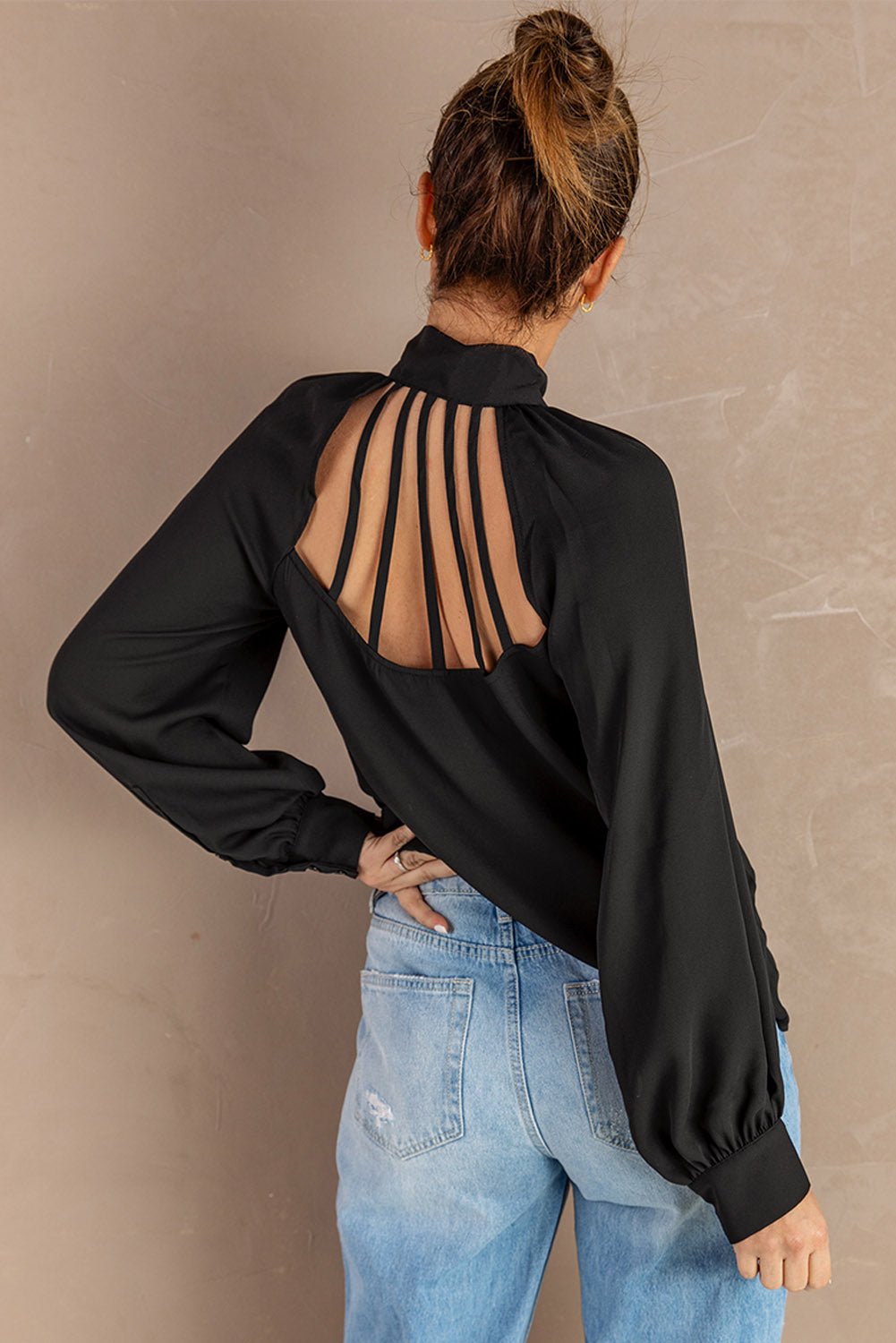 Tie Neck Strappy Back Shirt-Teresa&#39;s Fashionista LLC