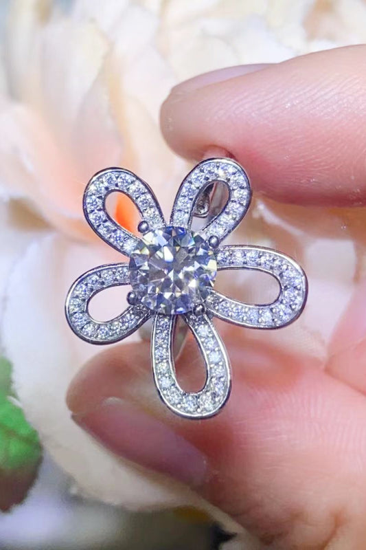 1 Carat Moissanite Flower-Shape Open Ring-Teresa&#39;s Fashionista LLC