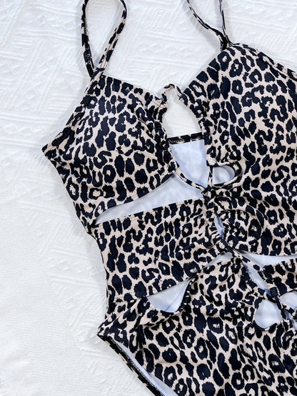 Leopard Cutout Tied One-Piece Swimsuit-Teresa&#39;s Fashionista LLC