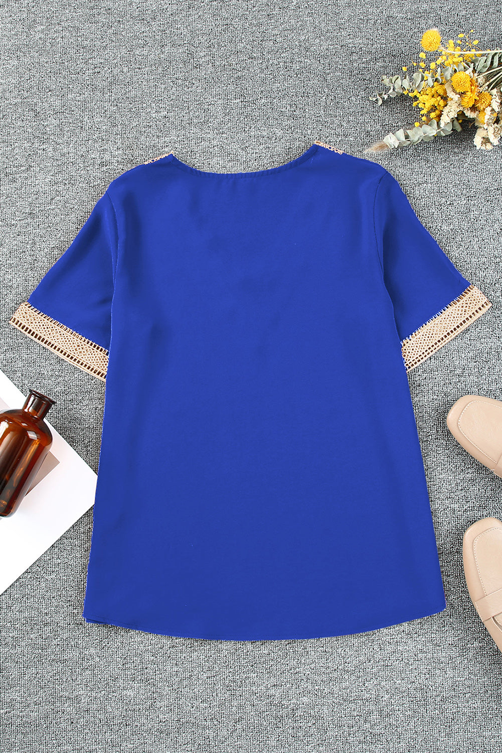 Contrast V-Neck Blouse-Teresa&#39;s Fashionista LLC