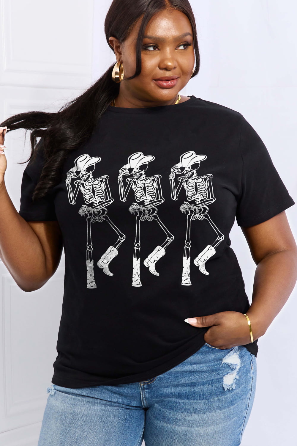 Simply Love Full Size Triple Skeletons Graphic Cotton Tee-Teresa&#39;s Fashionista LLC