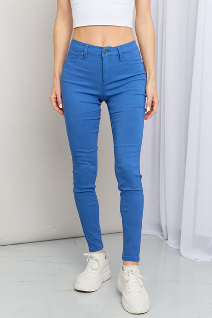 YMI Jeanswear Kate Hyper-Stretch Full Size Mid-Rise Skinny Jeans in Electric Blue-Teresa&#39;s Fashionista LLC