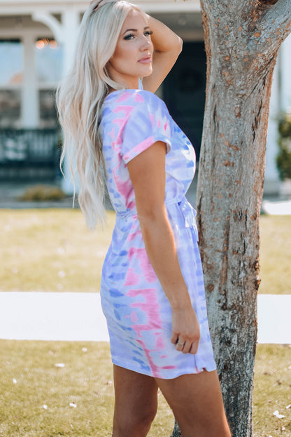 Women Tie-Dye Belted T-Shirt Dress-Teresa&#39;s Fashionista LLC