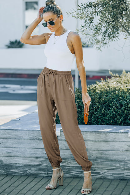 Drawstring Waist Joggers with Pockets-Teresa&#39;s Fashionista LLC