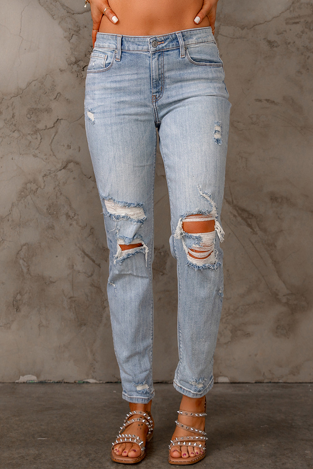 Distressed Straight Legs with Pockets-Teresa&#39;s Fashionista LLC